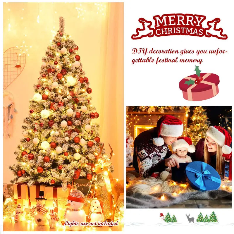 Snow-Flocked Hinged Pine Christmas Tree – Realistic Pre-Lit Artificial Holiday Tree