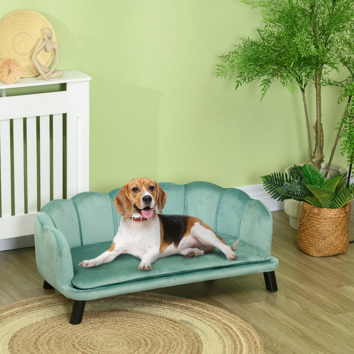 PawHut Haustiersofa für mittelgroße und große Hunde bis 25 kg, robustes Holz, gepolstert, Grün