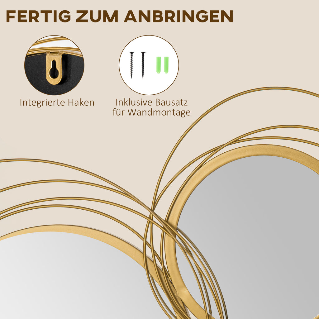 HOMCOM Spiegel-Set für Wanddekoration, Wandschmuck mit 4 runden Spiegeln, Wandspiegel, Flurspiegel,107 x 4 x 56 cm