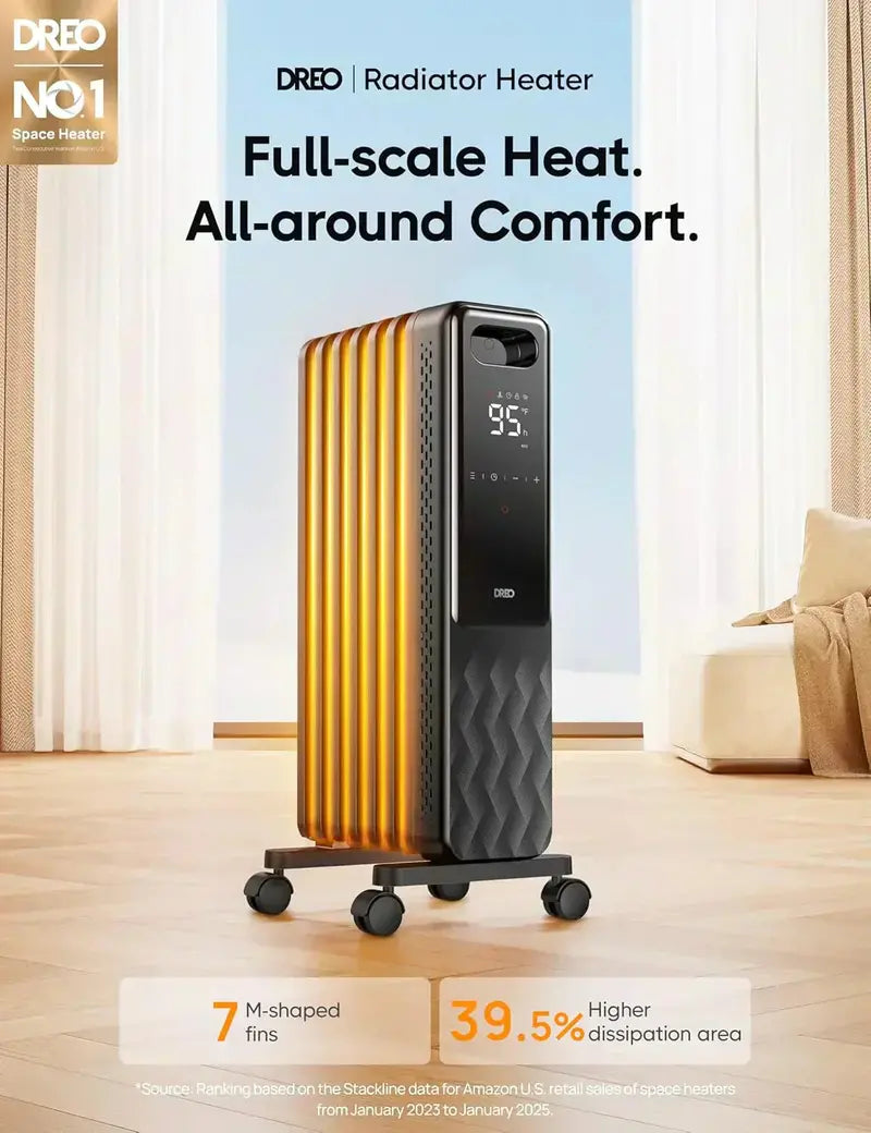 Safety-First Indoor Electric Radiant Heater with Digital Thermostat, Overheat & Tip-Over Protection