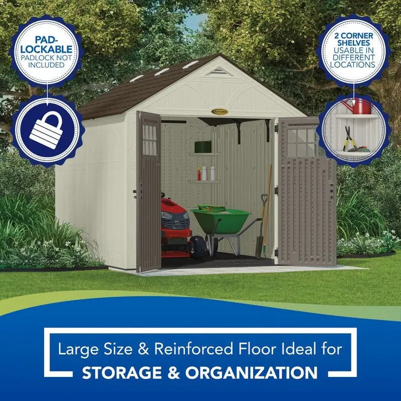 Vanilla Series Plastic Storage Shed – 8 ft. W × 10 ft. D, UV-Resistant Resin Construction