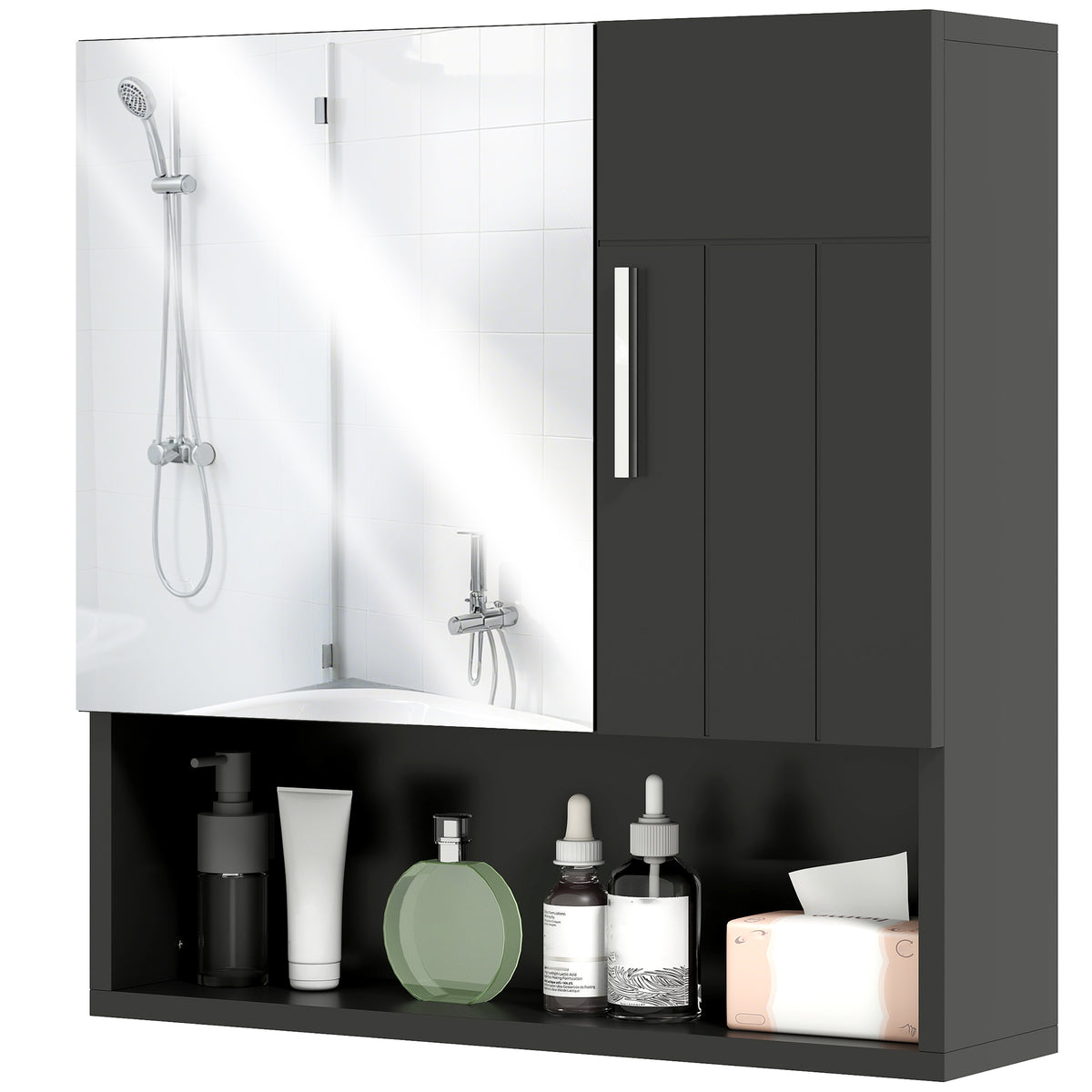 Kleankin Badezimmerschrank mit verstellbaren Regalen und offenem Regal, 54x15,2x55,3 cm, Schwarz