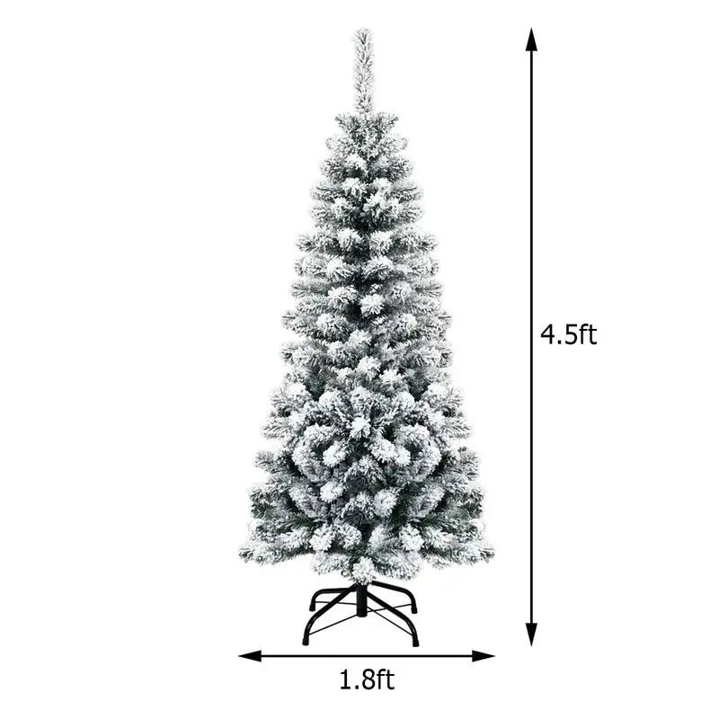 Snowy Slim Artificial Christmas Tree – Weather-Resistant Flocked Xmas Tree for Indoor & Outdoor Use