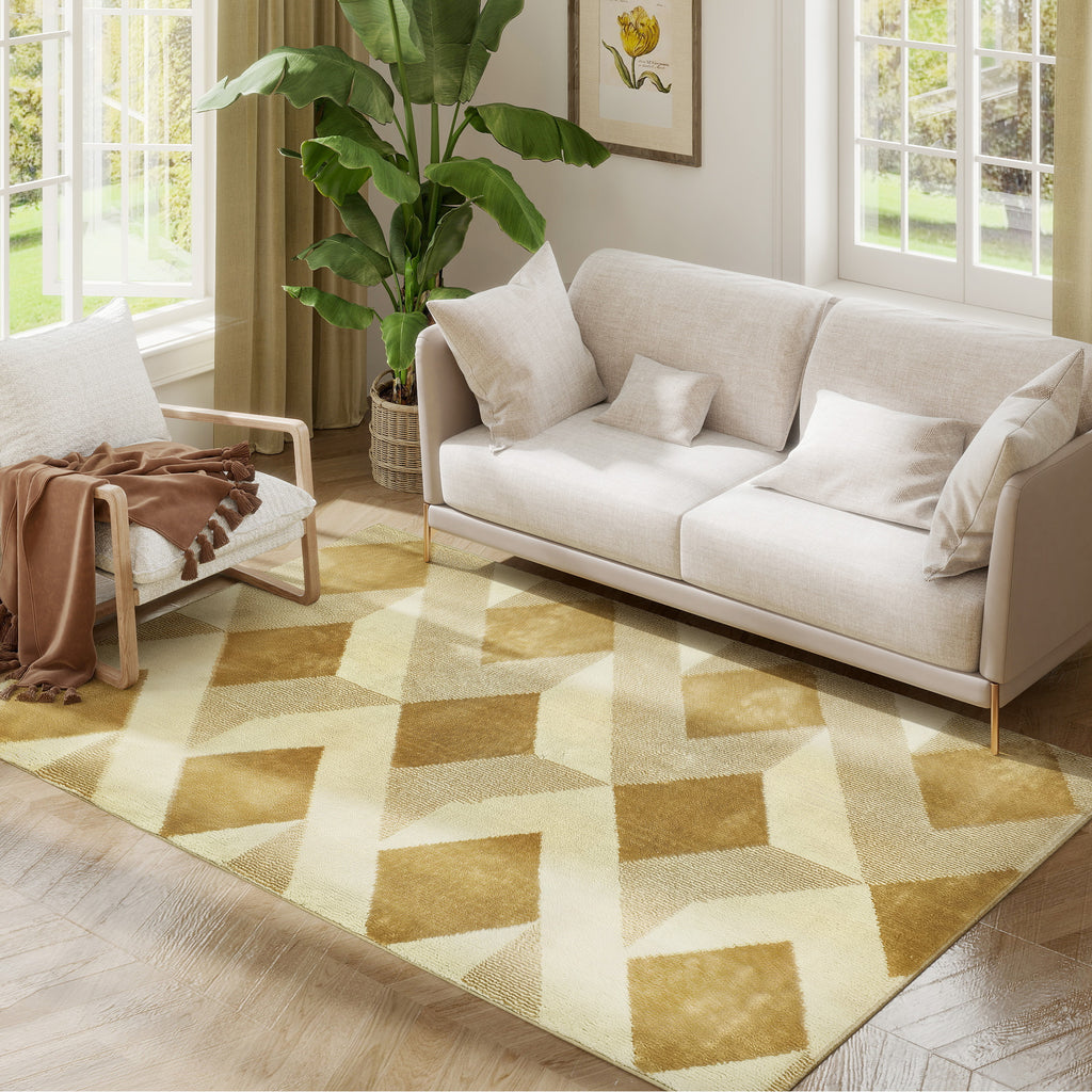 HOMCOM Teppich Wohnzimmer 170 x 120 cm Kurzflor, maschinenwaschbar, hypoallergen, für Wohnzimmer, Schlafzimmer, Büro, Gelb