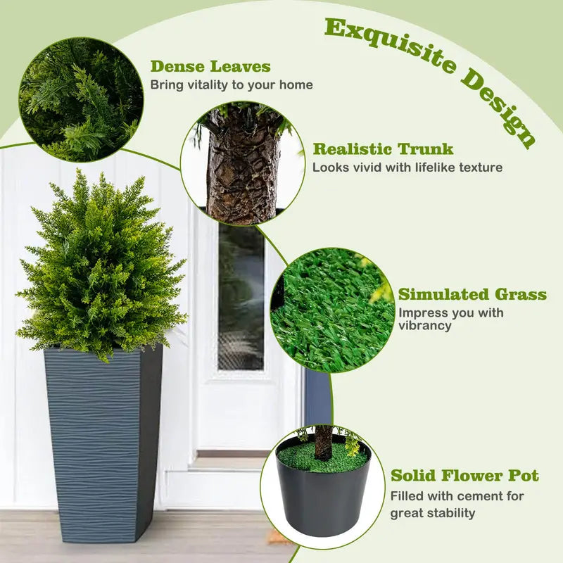 Set of Two 21.5-Inch Faux Potted Shrubs – Realistic Artificial Indoor/Outdoor Plants