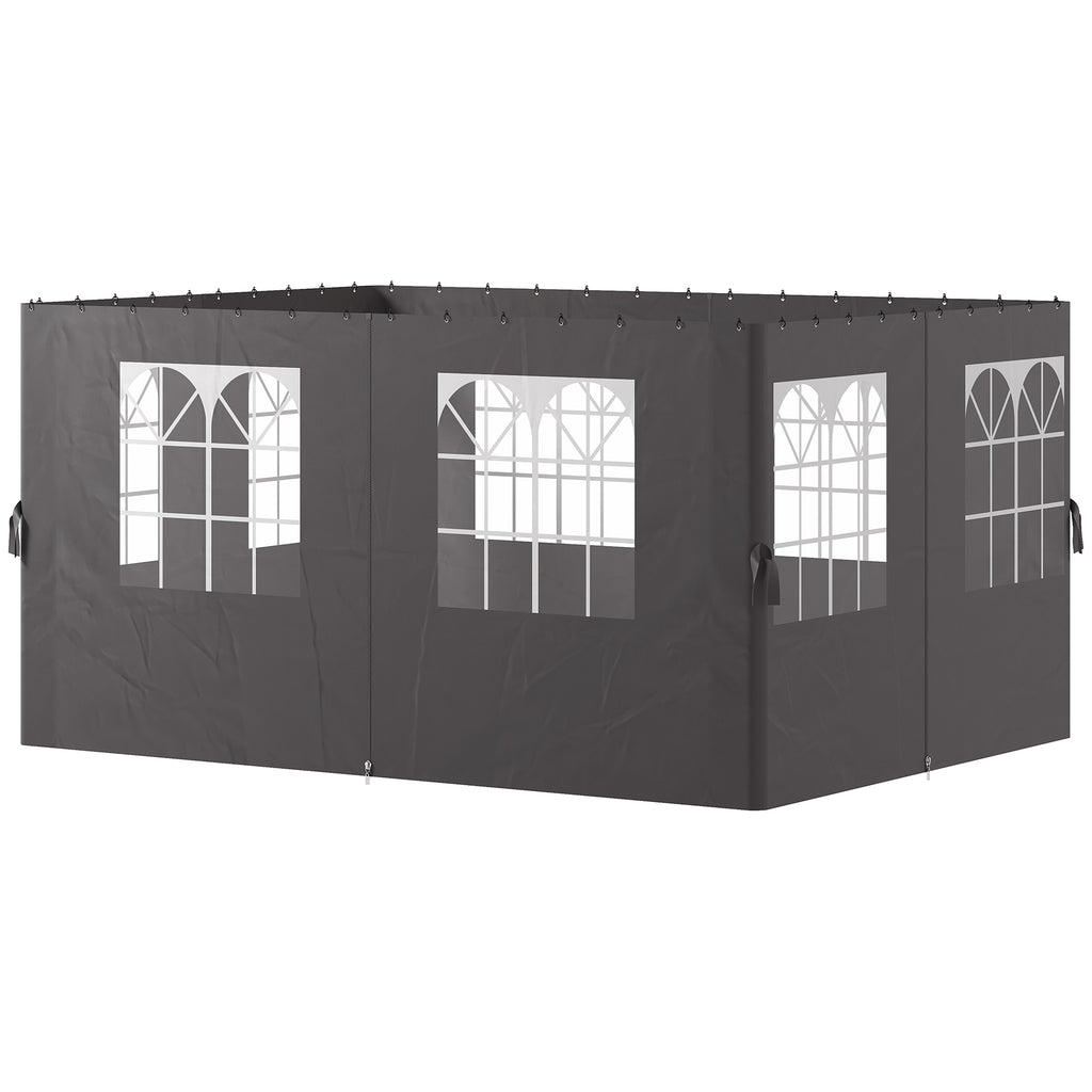 Outsunny Pavillon-Seitenwände, 4 Seitenwand-Paneele für Gartenpavillon, mit Reißverschluss, 3 x 4 m Pavillon, Dunkelgrau