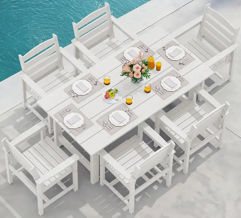 SERWALL HDPE 7-Piece Outdoor Dining Set — All-Weather Aluminum Frame Dining Table and Chair Collection