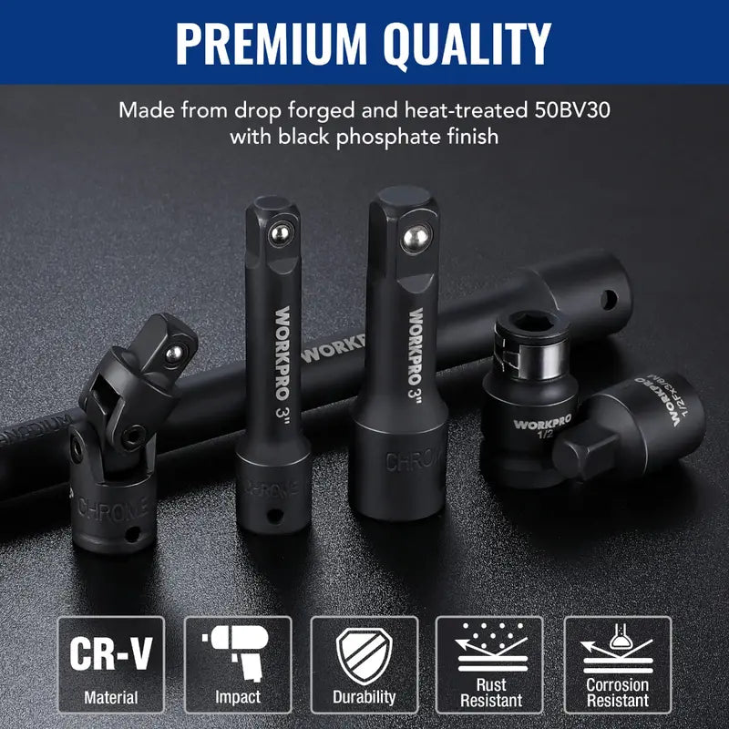 WORKPRO 18-Piece Drive Tool Accessory Collection – Universal Bits, Adapters & Extensions