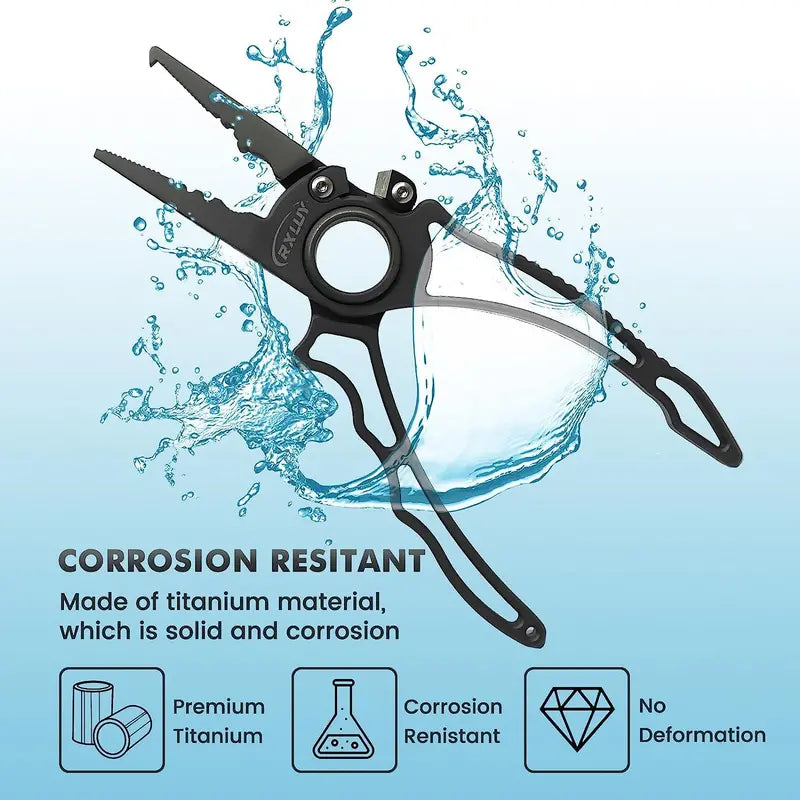 RXLUY Titanium Saltwater Fishing Pliers Kit – Tungsten Cutters, Hook Remover & Knot Tying Tool with Lanyard