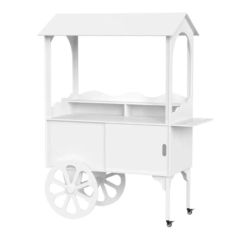 Wooden Dessert Cart with Wheels – Mobile Candy or Party Serving Station with Cabinet Storage
