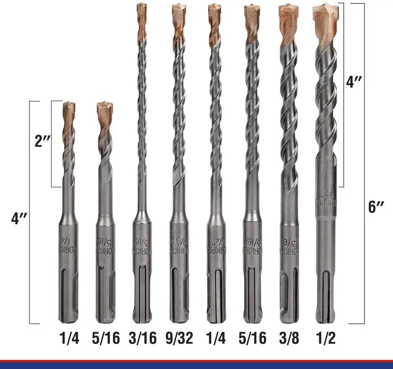 WORKPRO SDS-Plus Carbide Drill Bit Set (8 pcs) for Concrete, Brick & Stone – Includes Protective Case