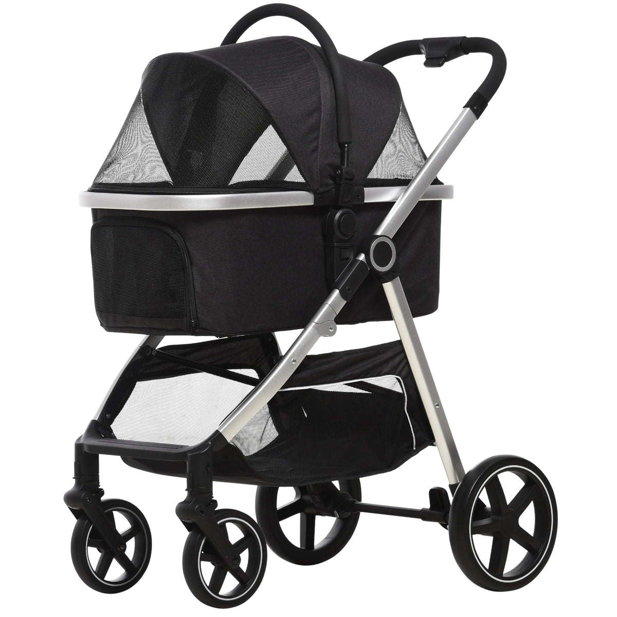 PawHut 2-IN-1 Hundebuggy Tragtasche bis 10kg Kissen klappbar 1 Aufbewahrungskorb 83 cm x 58 cm x 102 cm Schwarz