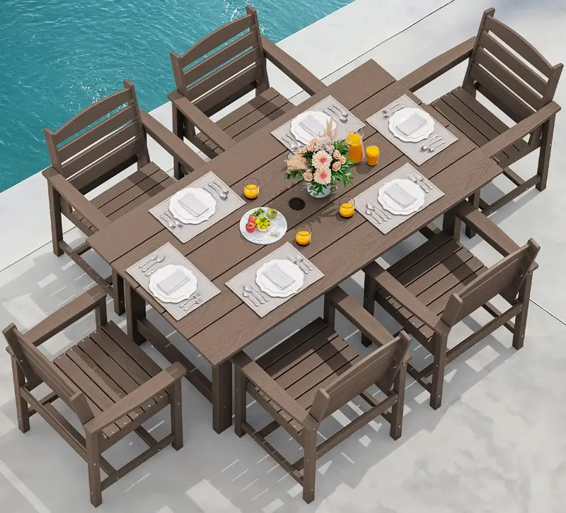 SERWALL HDPE 7-Piece Outdoor Dining Set — All-Weather Aluminum Frame Dining Table and Chair Collection