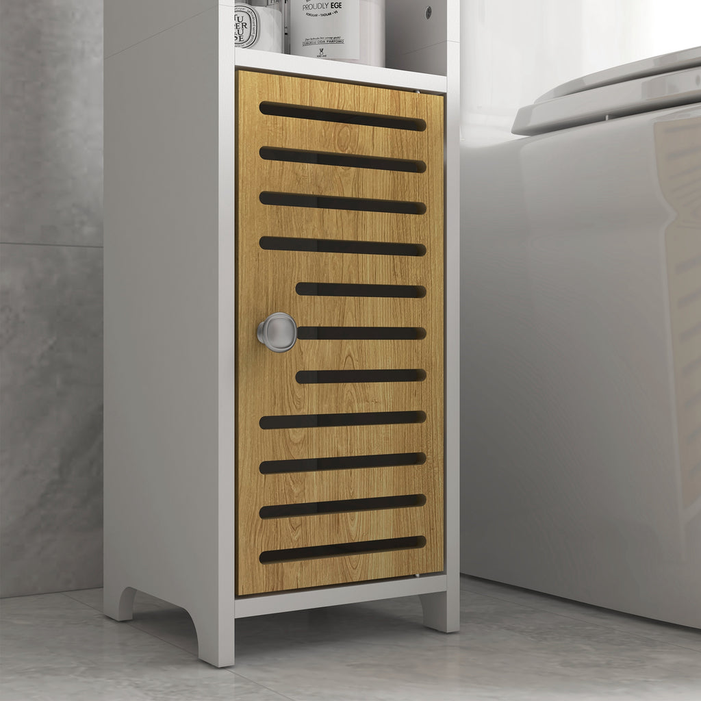 kleankin Badezimmerregal aus Spanplatte mit Regalen und unterem Schrank, 18x20x90 cm, Weiß