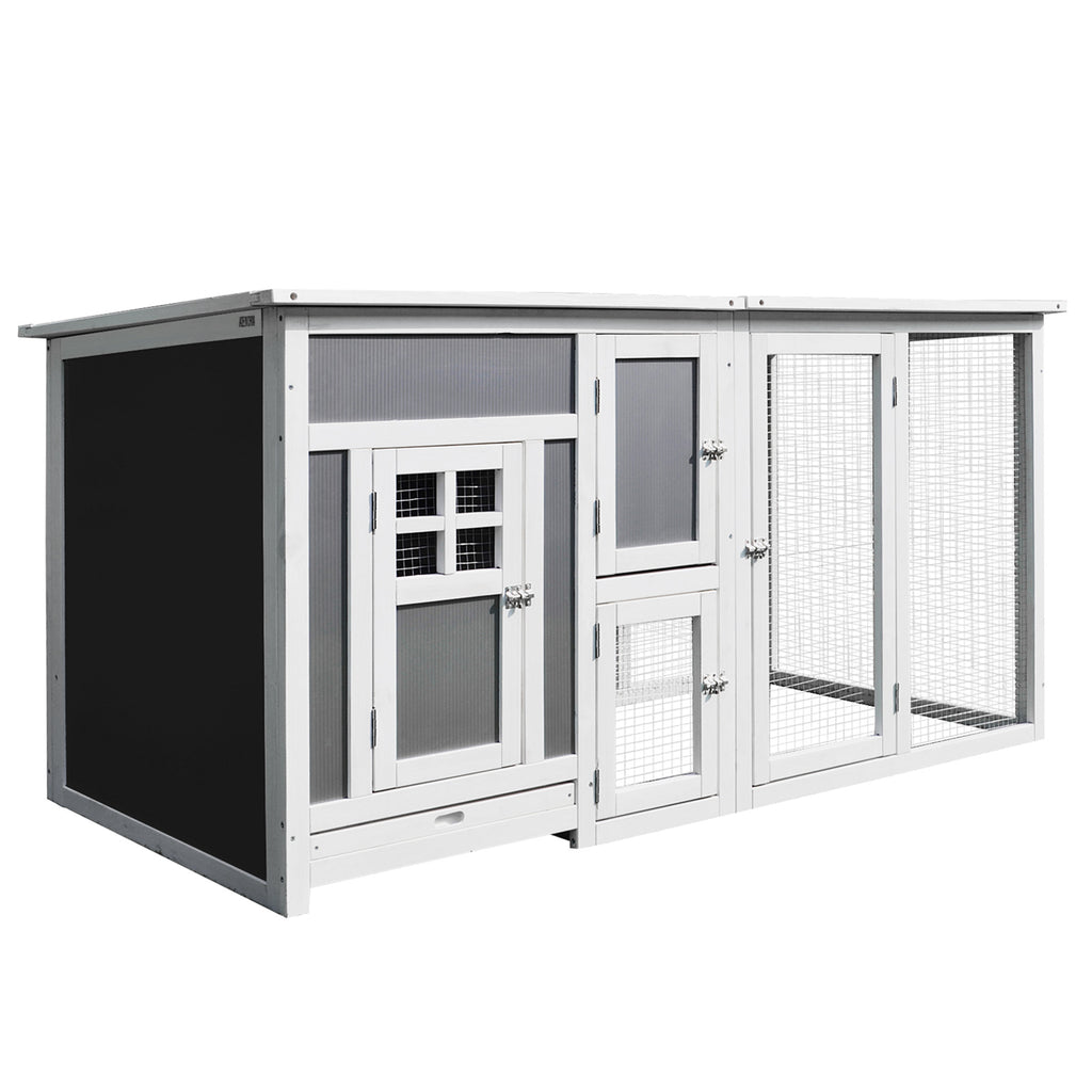 PawHut Hühnerstall Hühnerhaus Geeignet für 1-2 Hühner, mit Nistkasten Eierkiste mit 2 Fächern, Tanne, Grau+Weiß, 160 x 75 x 80 cm