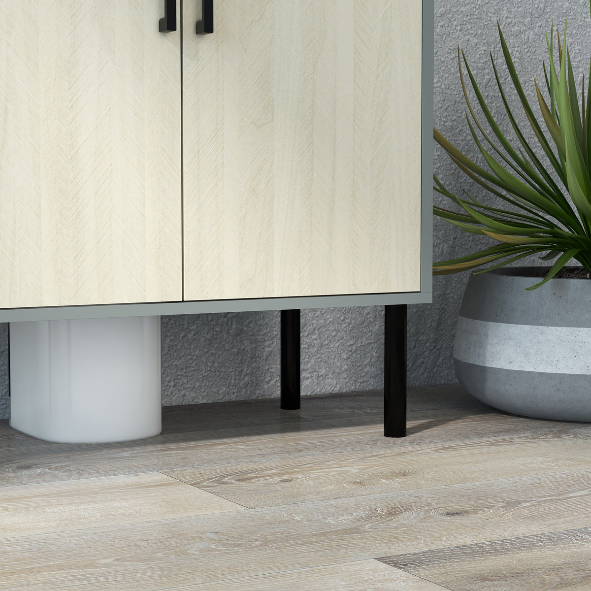 kleankin Badezimmerunterschrank mit Doppeltür und Regal aus Spanplatte, 60x30x60cm, Grau und Eiche Farbe