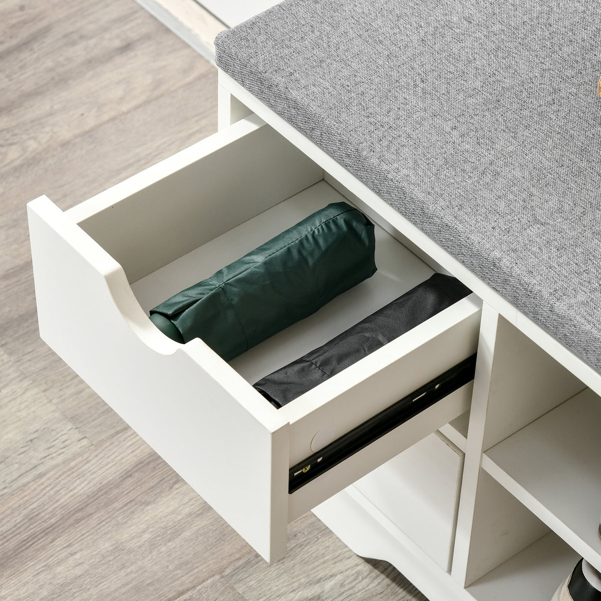HOMCOM Schuhbank und Schuhschrank mit Sitzkissen Grau 2 Regale und 2 Schubladen MDF 80,5 x 30,5 x 43,5 cm Grau und Weiß