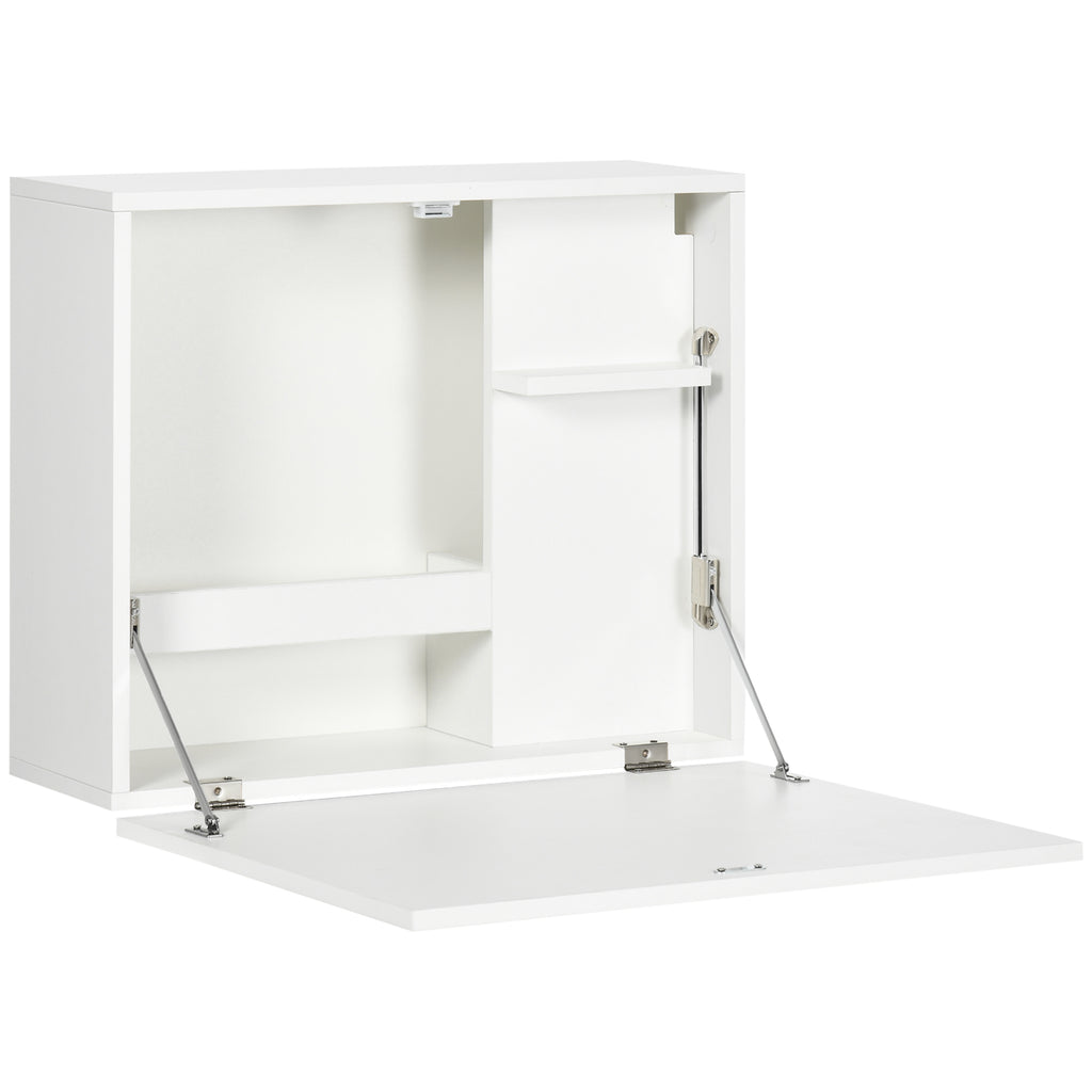 HOMCOM Wandklapptisch Zusammenklappbar und Platzsparend mit Regalen, für Zuhause und Büro, aus Spanplatte und MDF, 60x21.5x50 cm, Weiß