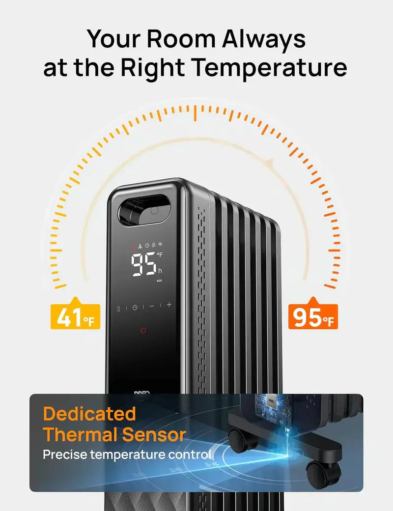 Safety-First Indoor Electric Radiant Heater with Digital Thermostat, Overheat & Tip-Over Protection