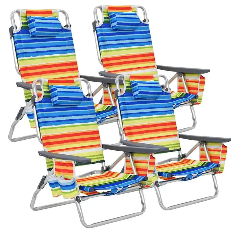 Set of 4 Adjustable Beach Chairs – Foldable Backpack Design with 5 Recline Positions