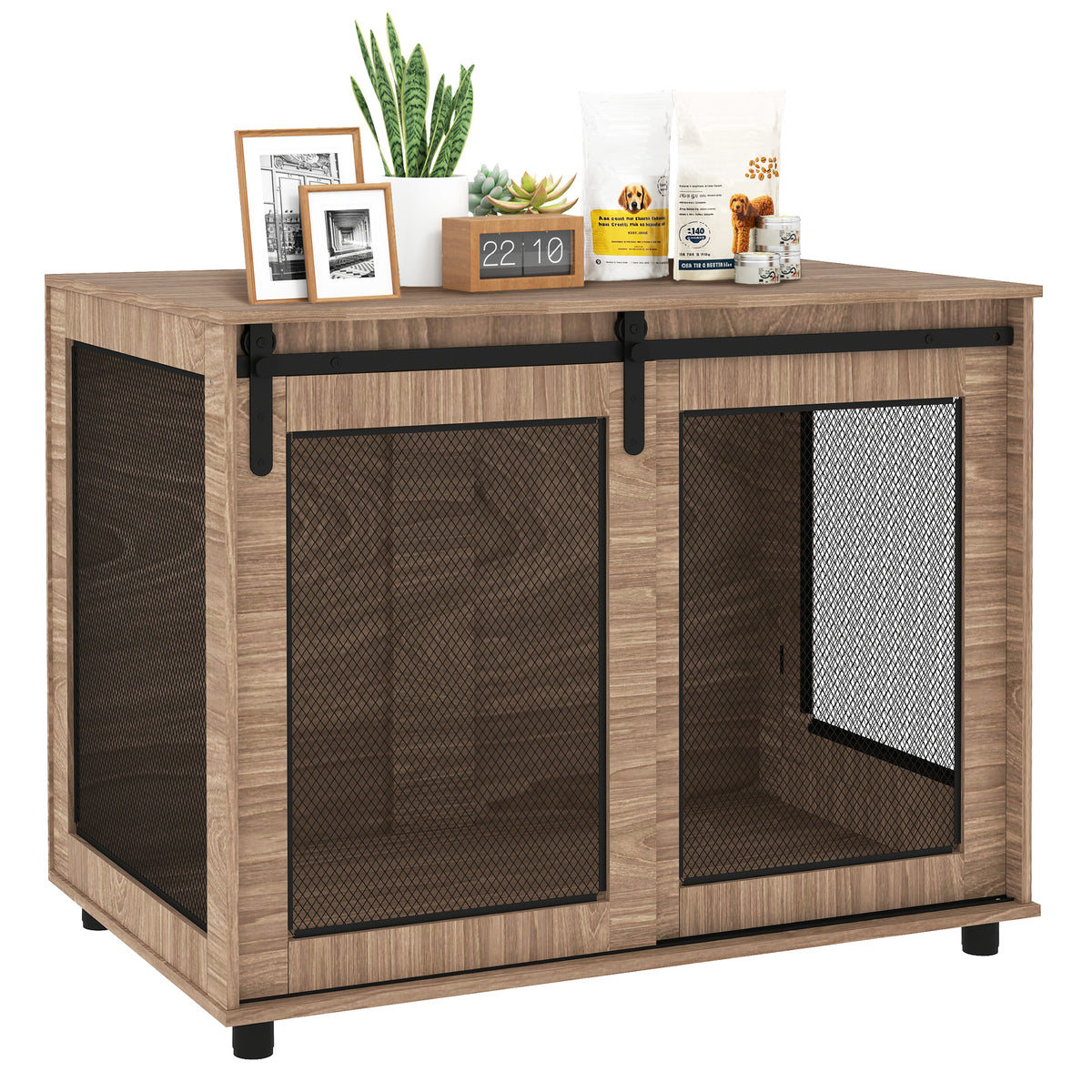 PawHut Hundebox, Transportbox für Hunde, Rückzugsbox für Haustiere, verschließbare Türen, 98 x 60 x 78 cm, Hellbraun