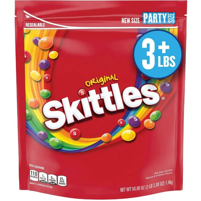 Skittles Original 5-Pack Party Size, 3 lb Resealable Pouch, Assorted Flavors Chewy Candy
