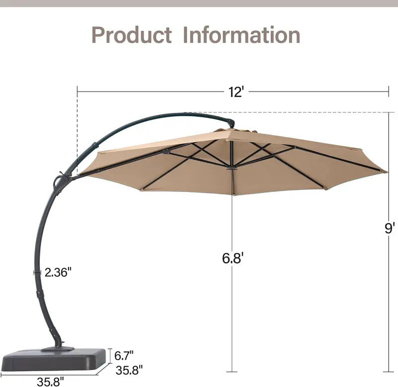 LAUSAINT HOME 11-Foot Cantilever Umbrella — Curvy Offset Design with 360° Rotation, Base Included, Beige Finish