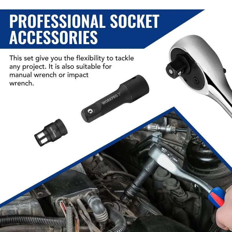 WORKPRO 18-Piece Drive Tool Accessory Collection – Universal Bits, Adapters & Extensions