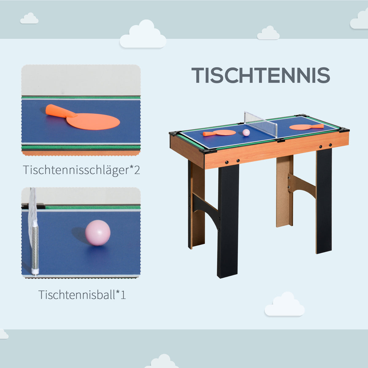 HOMCOM 2-in-1 Tischkicker, Multispieltisch 4 in 1, kompakt, inkl. Spielaccessoires, 92 x 78 x 80 cm