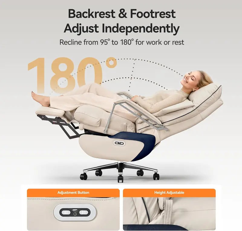 M80 Dual-Motor Executive Office Chair – Big & Tall Recliner with Footrest, Beige Fabric, 420-Lb Capacity