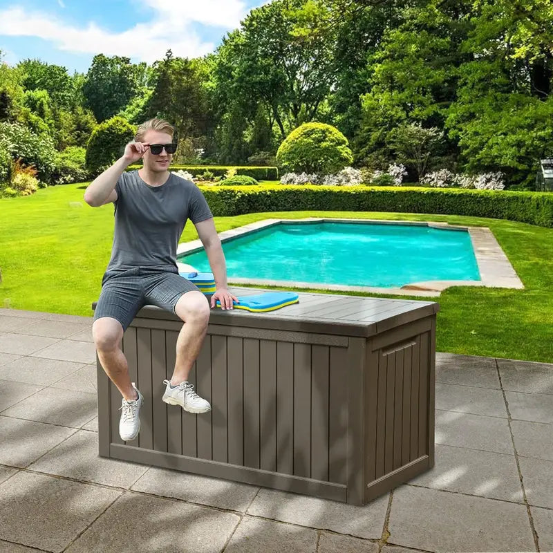 YITAHOME 230-Gallon XXL Outdoor Storage Deck Box, Lockable Resin, Grayish-White, for Patio Furniture & Garden Tools