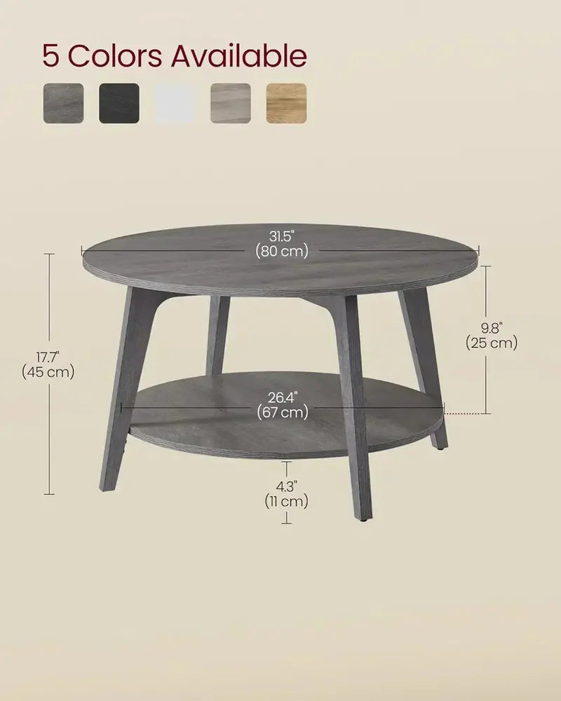 VASAGLE 2-Tier Round Coffee Table – Space-Saving Living Room Storage Table (31.5″ x 17.7″)