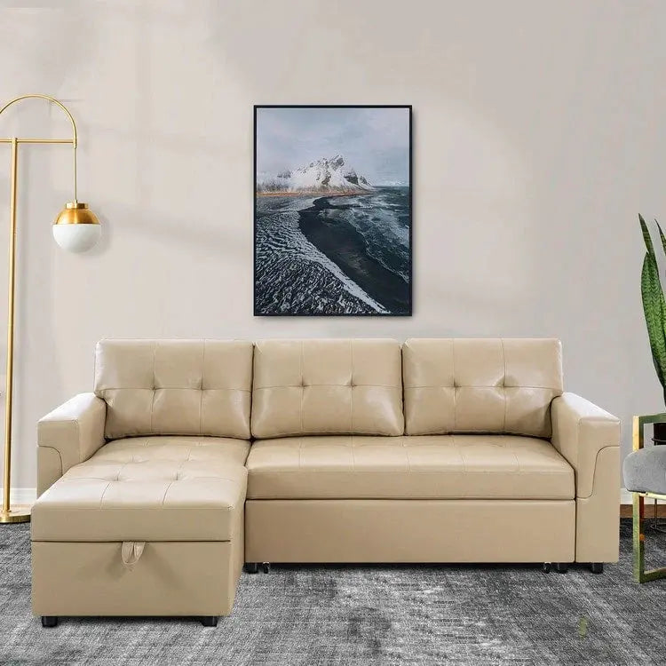 Reversible L-Shaped Sectional Sofa with Hidden Chaise Storage and Pull-Out Sleeper Function
