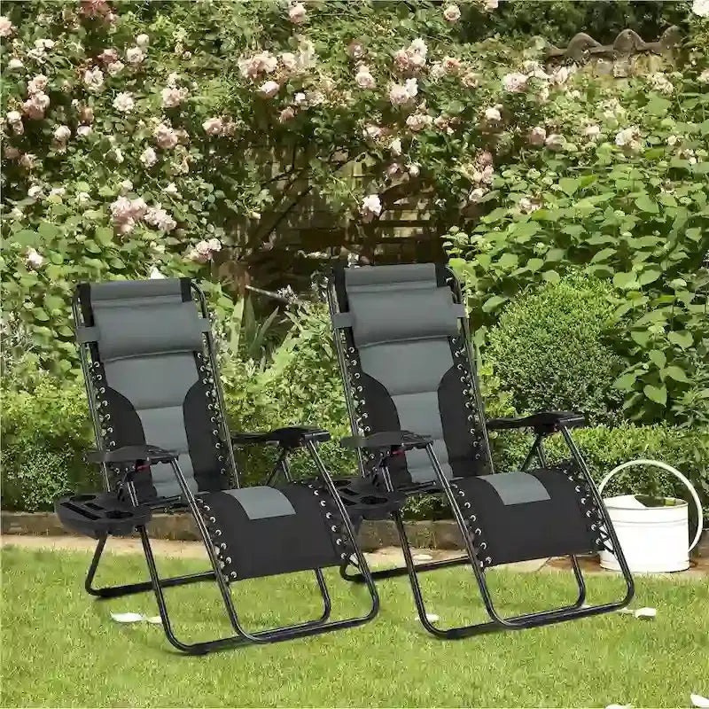 Yaheetech Twin Pack Outdoor Zero Gravity Lounge Chairs – 26-Inch Padded Patio & Camping Seating