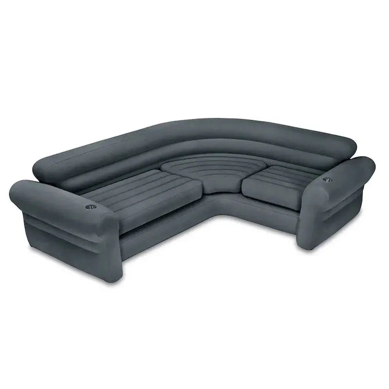 Intex Inflatable L-Shaped Corner Lounge Sofa – Gray, 2-Pack with Built-in Cup Holders