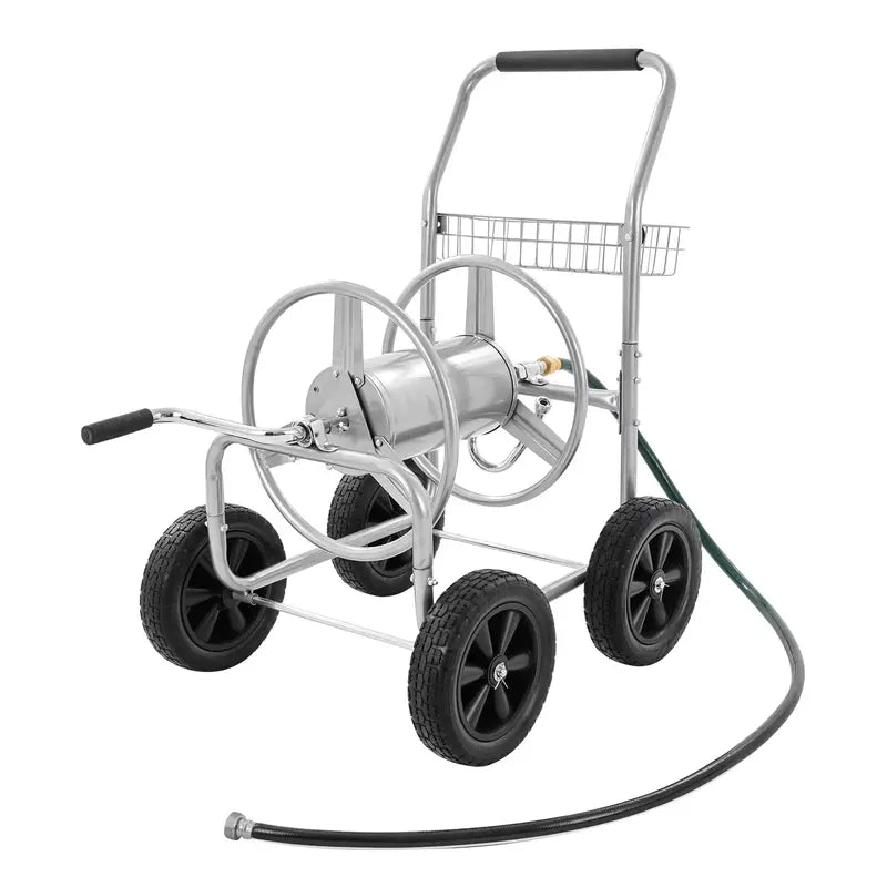VEVOR Heavy-Duty Mobile Hose Reel Cart – Holds 250 ft of 5/8″ Hose, 4-Wheel Design with Storage Basket