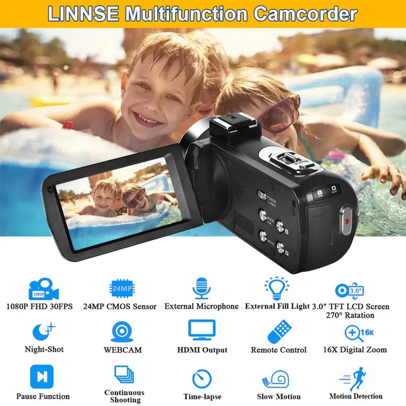 Yixinxin Digital Video Camera Camcorder Full HD 2.7K 30FPS 30MP IR Night Vision