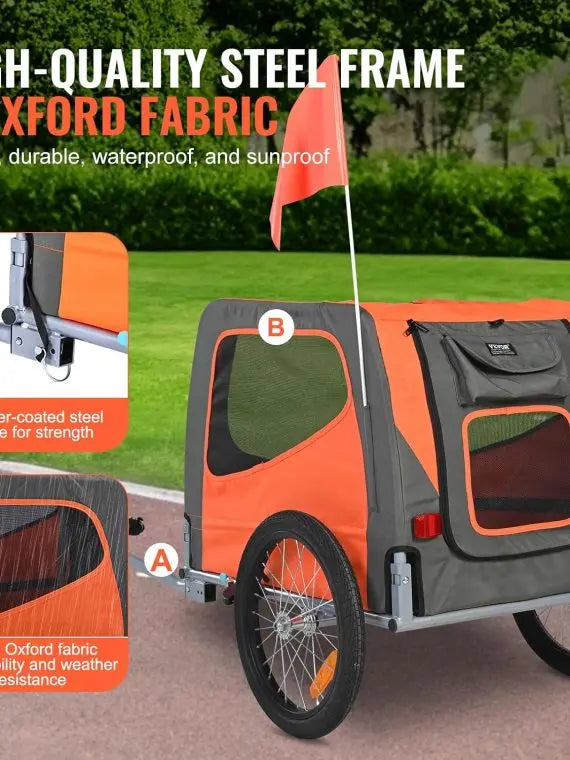 VEVOR Collapsible Dog Bike Trailer – 3 Weight-Capacity Options (66/88/100 lbs), Quick-Release Wheels & Safety Flag