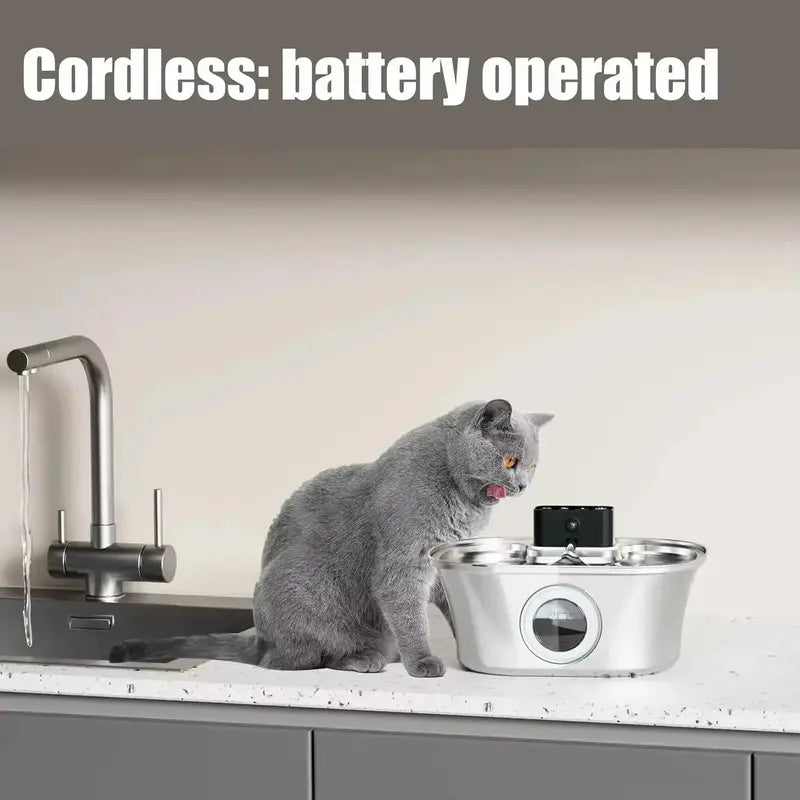 Smart Cat Water Fountain – 3.2L Battery-Powered Unit with Motion Sensor, LCD Display & Stainless Steel Basin