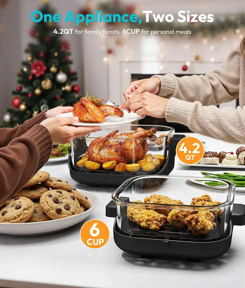 Rellytech Dual-Glass Air Fryer – 1500W, 4.2 qt Capacity with Stackable Containers