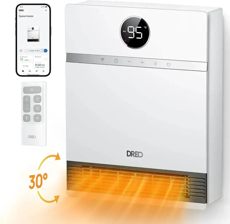 Wall-Mounted Smart Space Heater: Indoor Electric Heater with Adjustable Thermostat & Remote