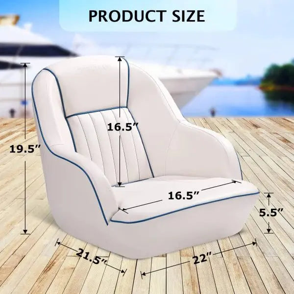 White & Blue Pontoon Boat Captain's Seat – Fold-Back Backrest, Cabin-Ready