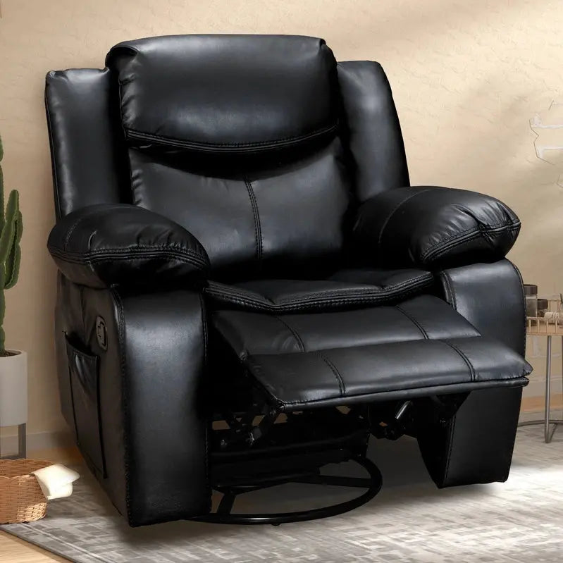 Wide-Seat Leather Recliner with Built-in Heat and Massage Functions
