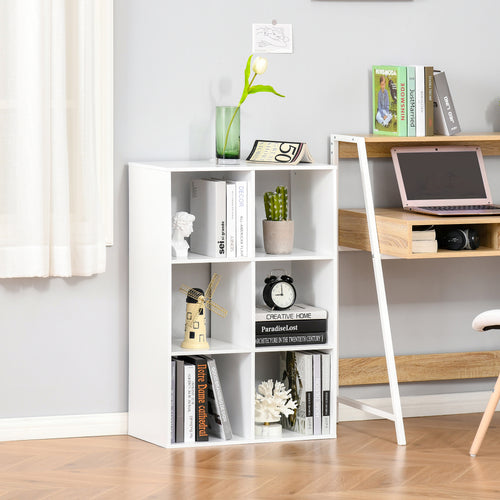 HOMCOM Weißes Bücherregal für Zuhause und Büro, Modernes Bücherregal mit Designregal, 6 Holzfächer, geräumig, Rechteckig, 61,5x29,5x91,5 cm, Weiß
