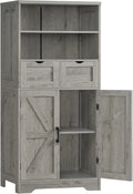 White Farmhouse Storage Cabinet – Two-Drawer Pantry or Bathroom Hutch with Adjustable Interior Shelving