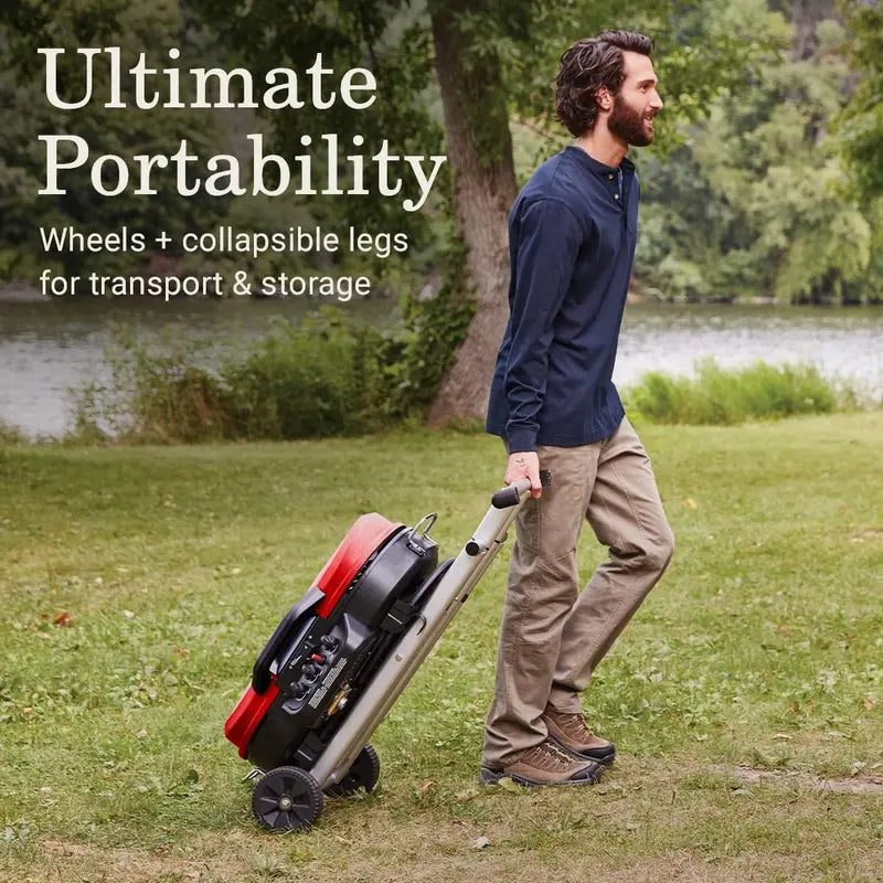 RoadTrip 285 Portable Propane Grill – Stand-Up Design with 3 Burners, InstaStart Ignition, 20,000 BTU Output