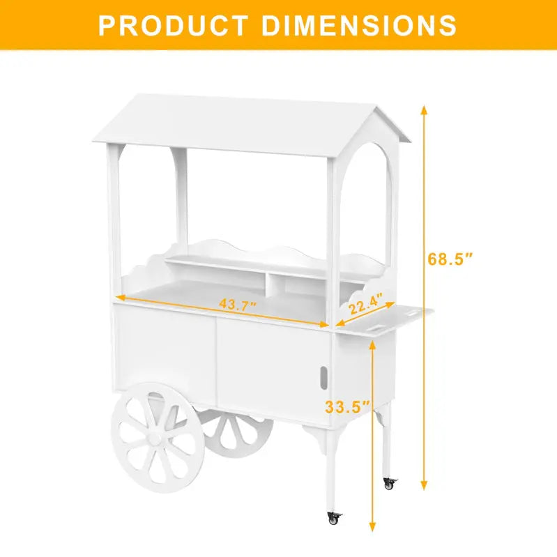 Wooden Dessert Cart with Wheels – Mobile Candy or Party Serving Station with Cabinet Storage