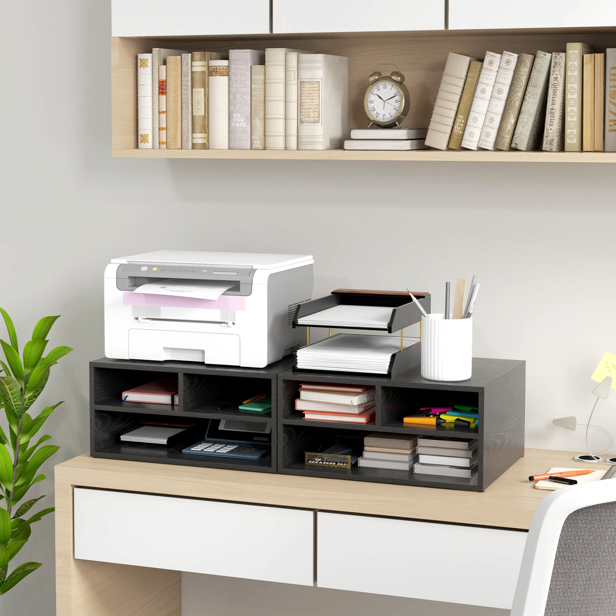 HOMCOM Mobile Porta Stampante - Bürodruckerwagen mit 3 offenen Regalen auf 2 Ebenen, 47x40x22,5 cm, Schwarz