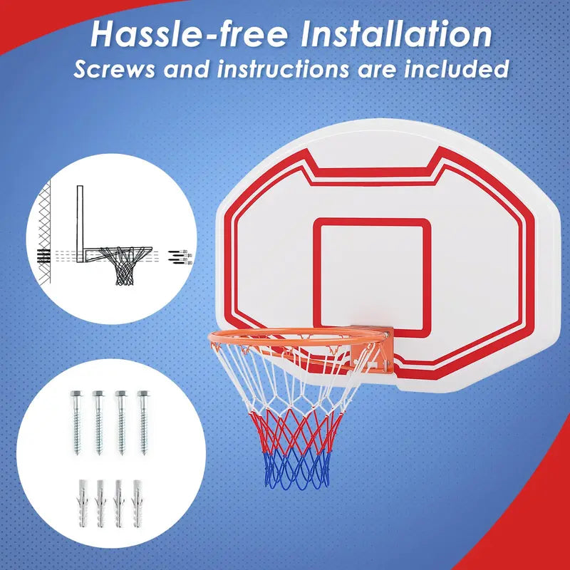 Large Wall-Mounted Indoor/Outdoor Basketball Hoop with 36″ x 24″ Shatterproof Backboard
