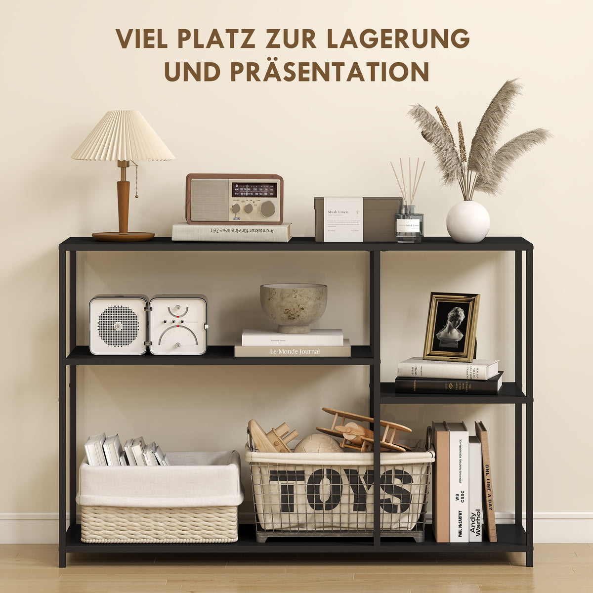 HOMCOM Konsolentisch, 4 Ebenen, Stahlrahmen, für Flur, Wohnzimmer, Schwarz